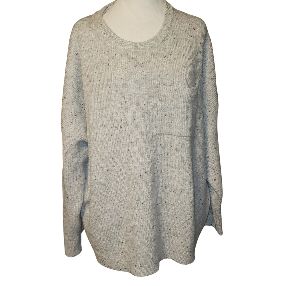 CJ Banks Womens 3X Gray Confetti Ribbed Knit Pocket Pullover Sweater - Picture 1 of 7